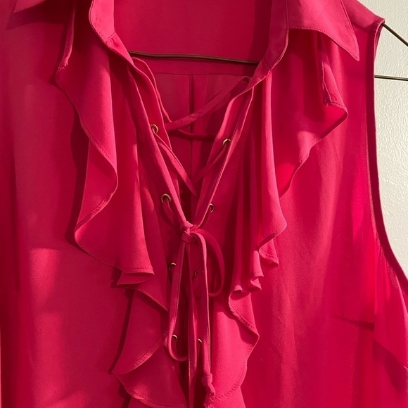 TAHARI ARTHUR S. CEVIE size small pink ruffle sleeveless top - Picture 4 of 9